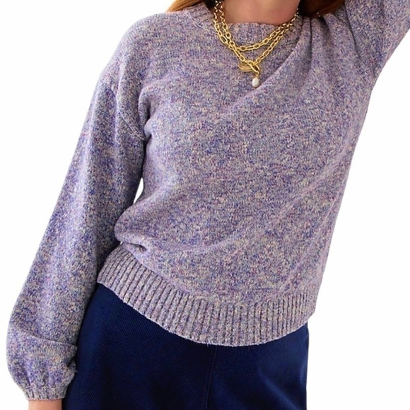 J. CREW NEW Puff Sleeve Crew Neck Sweater Size Medium in Lilac Ivory - Picture 15 of 15